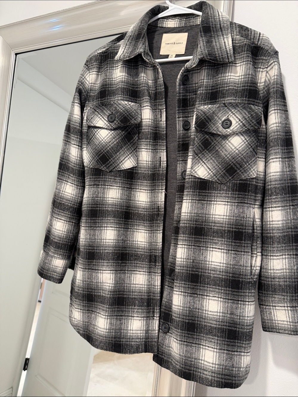 Thread & Supply Black and White Plaid Utility Shacket